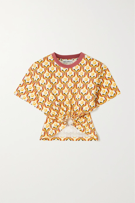 유럽직배송 파코라반 티셔츠 PACO RABANNE Cropped ruched printed cotton-jersey T-shirt 25185454456237608