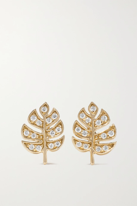 유럽직배송 시드니에반 귀걸이 SYDNEY EVAN Tiny Monstera Leaf 14-karat gold diamond earrings 17411127376969308