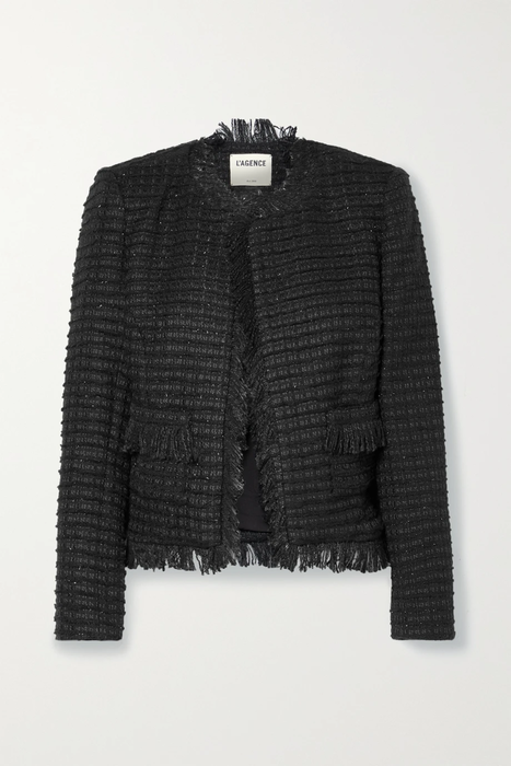 유럽직배송 라장스 L&#039;AGENCE Angelina fringe-trimmed metallic tweed jacket 24665545640681214