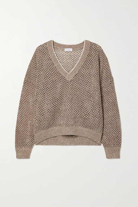 유럽직배송 브루넬로쿠치넬리 스웨터 BRUNELLO CUCINELLI Sequin-embellished crocheted linen-blend sweater 29419655932426194