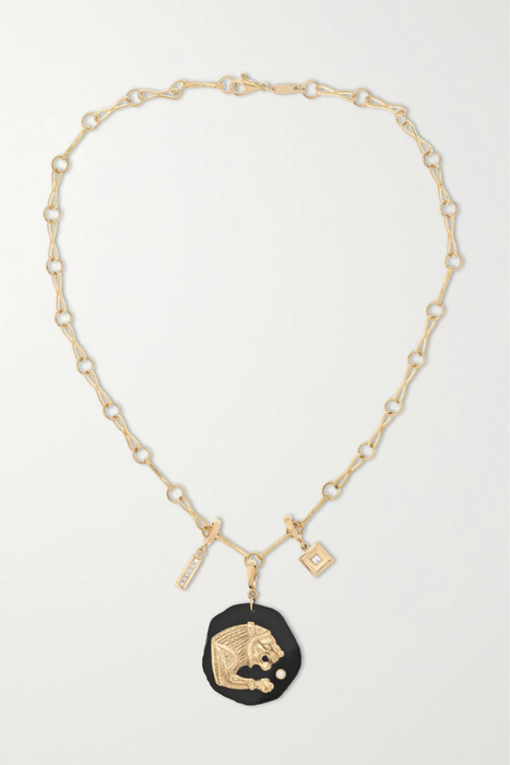 유럽직배송 아즐리 목걸이 AZLEE 18-karat gold, onyx and diamond necklace 30629810019903925