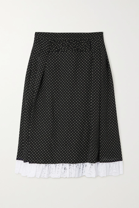 유럽직배송 파코라반 PACO RABANNE Pleated lace-trimmed polka-dot crepe skirt 11452292646926853