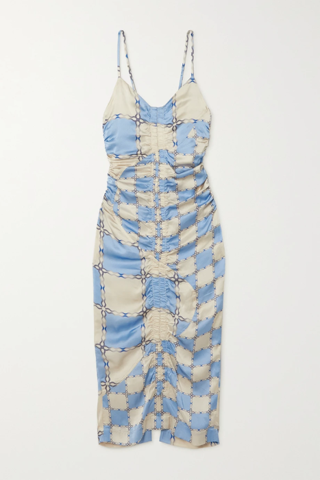 유럽직배송 AHLUWALIA Augusta ruched printed silk-satin midi dress 25185454455700341