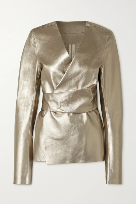 유럽직배송 릭오웬스 자켓 RICK OWENS Metallic textured-leather wrap jacket 24772899113470286