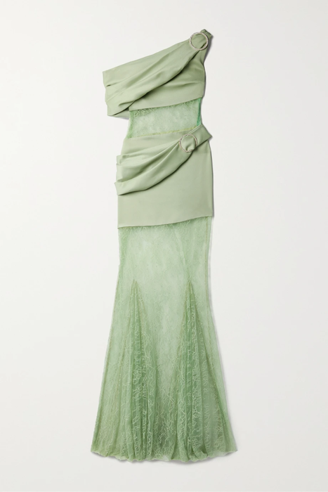 유럽직배송 RASARIO Off-the-shoulder embellished lace-paneled satin-crepe gown 25185454456026193