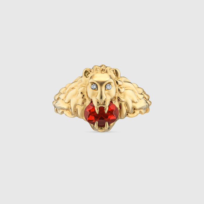 유럽직배송 구찌 GUCCI Gucci Lion head 18k ring with fire opal 627134J5C308036