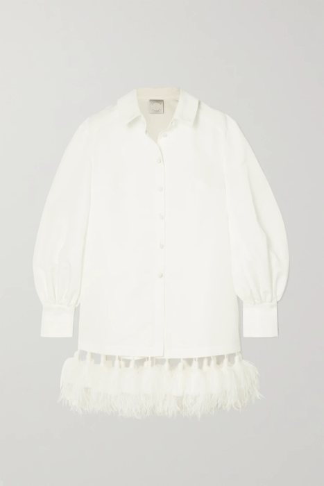유럽직배송 후이샨 장 셔츠원피스 HUISHAN ZHANG Vivi feather-trimmed poplin mini shirt dress 33258524072483078
