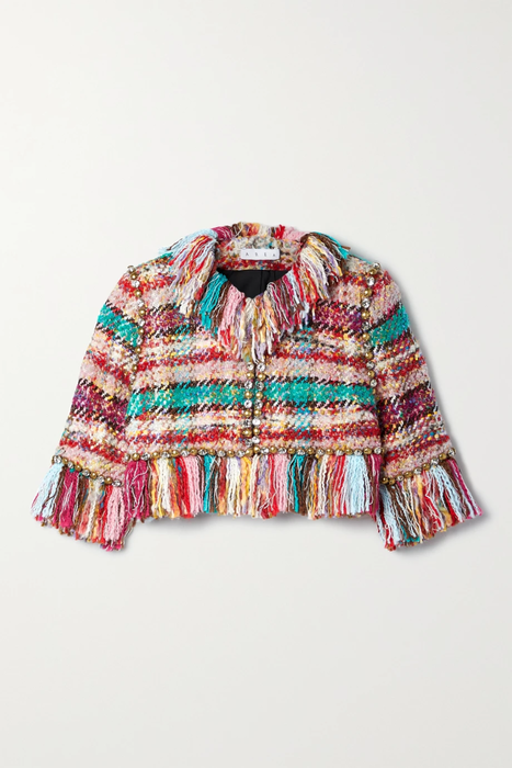 유럽직배송 아레아 자켓 AREA Cropped embellished fringed checked tweed jacket 24772899113257473