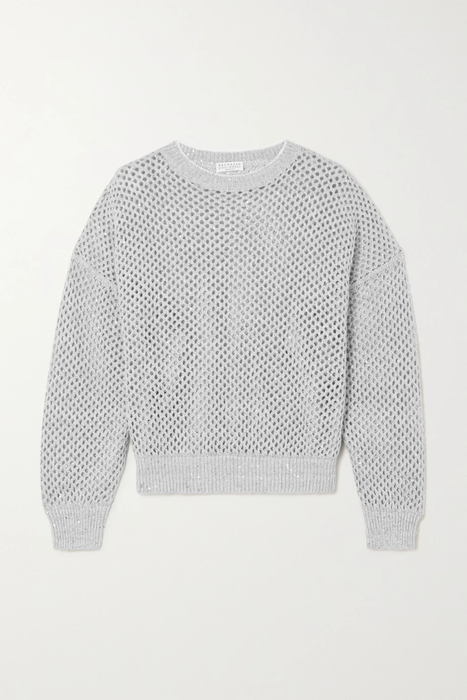 유럽직배송 브루넬로쿠치넬리 스웨터 BRUNELLO CUCINELLI Sequin-embellished open-knit linen-blend sweater 29419655932434139