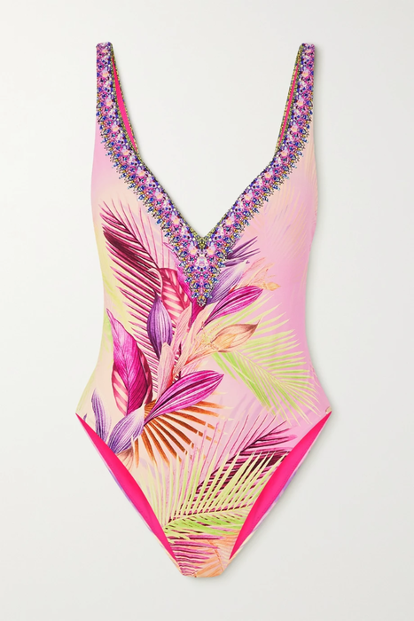 유럽직배송 CAMILLA Crystal-embellished printed recycled swimsuit 27086482324475226