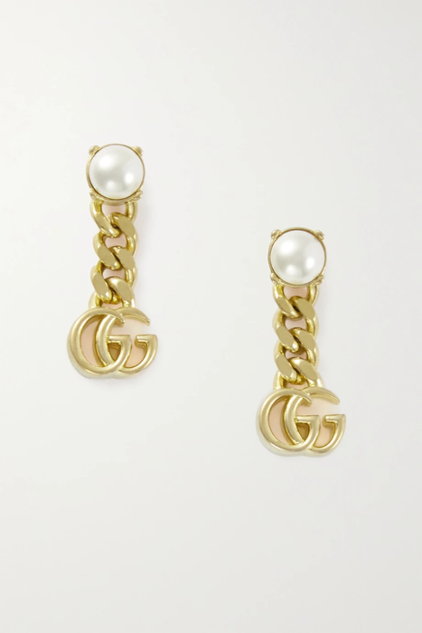 유럽직배송 구찌 GUCCI Gold-tone and faux pearl earrings 30629810019799705