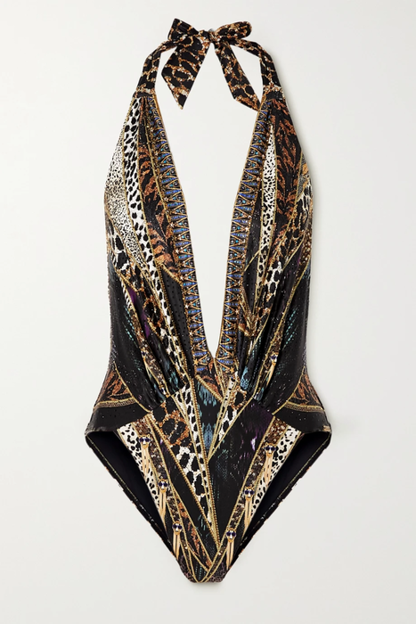 유럽직배송 CAMILLA Lady Stardust embellished printed halterneck swimsuit 27086482324475187