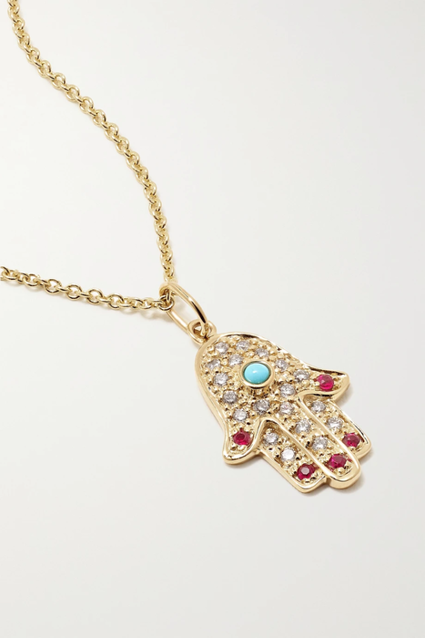 유럽직배송 SYDNEY EVAN Medium Hamsa 14-karat gold multi-stone necklace 17411127376969324