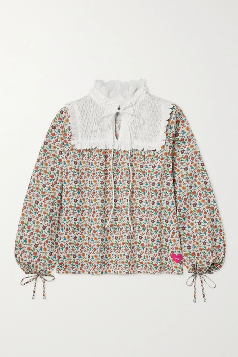 유럽직배송 HORROR VACUI Linda smocked scalloped floral-print cotton-poplin blouse 31840166392252357