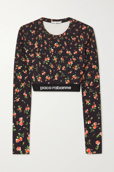 유럽직배송 파코라반 PACO RABANNE Cropped jacquard-trimmed floral-print stretch-jersey top 11452292646926844