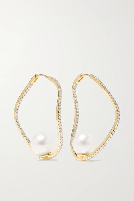 유럽직배송 마테오 귀걸이 MATEO Wave 14-karat gold, pearl and diamond hoop earrings 34344356237471624