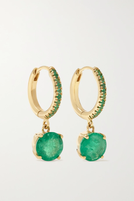 유럽직배송 일레아나마크리 귀걸이 ILEANA MAKRI Grass Seed 18-karat gold emerald hoop earrings 34344356237435446