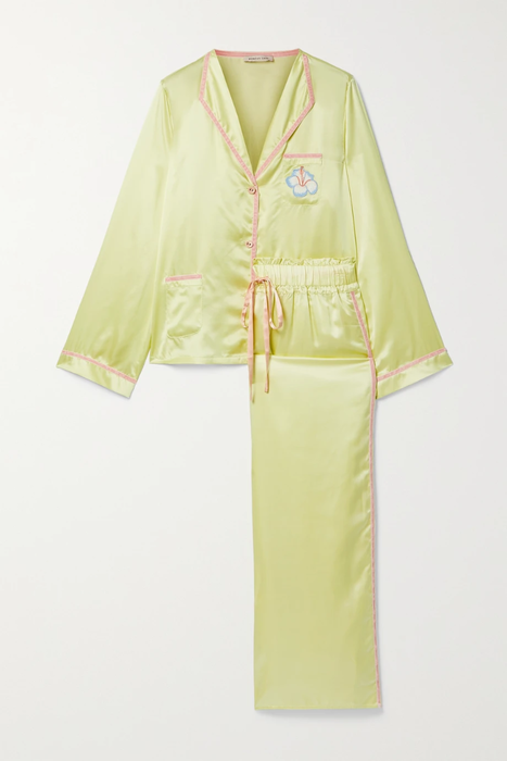 유럽직배송 모간레인 MORGAN LANE Mimi Simone velvet-trimmed embroidered satin pajama set 25185454456057362
