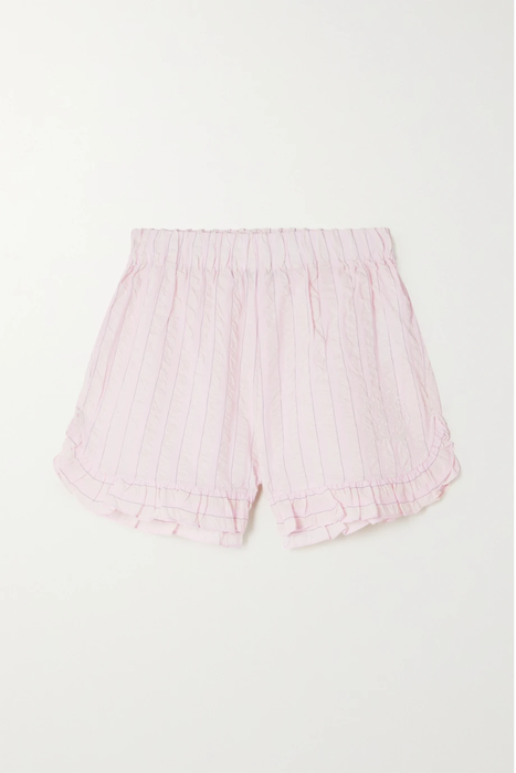 유럽직배송 가니 GANNI Ruffled striped organic cotton-seersucker pajama shorts 24665545640531467