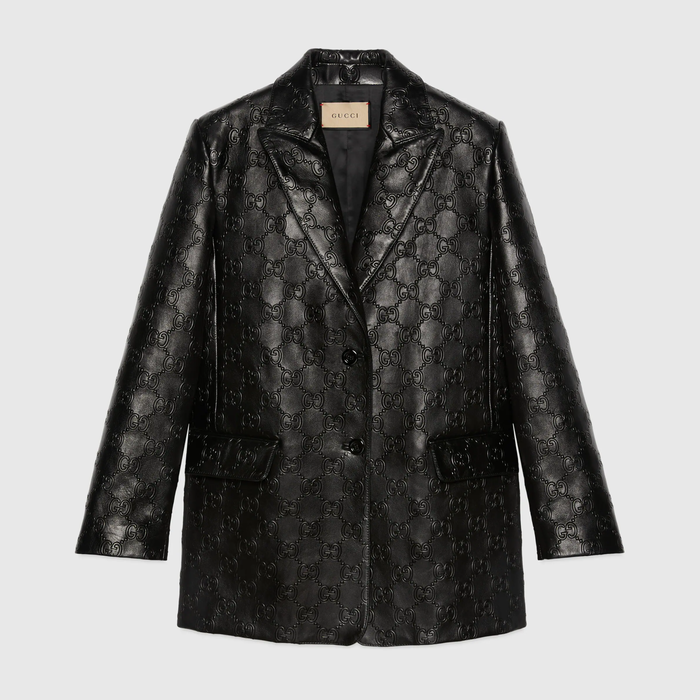 유럽직배송 구찌 GUCCI Gucci Embossed GG leather jacket 671263XNAPN1000