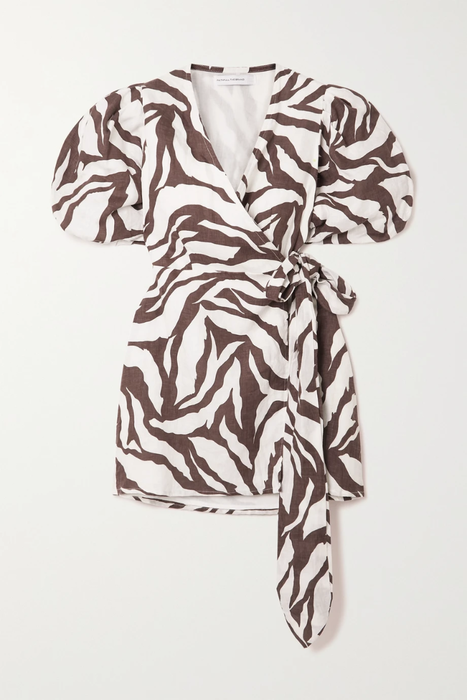 유럽직배송 페이스풀더브랜드 미니원피스 FAITHFULL THE BRAND + NET SUSTAIN Godiva zebra-print linen wrap mini dress 2204324139060452