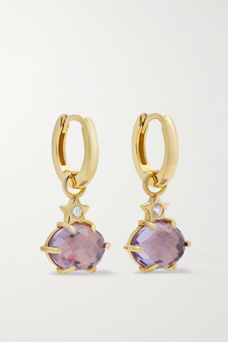 유럽직배송 ANDREA FOHRMAN Mini Cosmo 14-karat gold, moonstone and diamond hoop earrings 17411127376130355