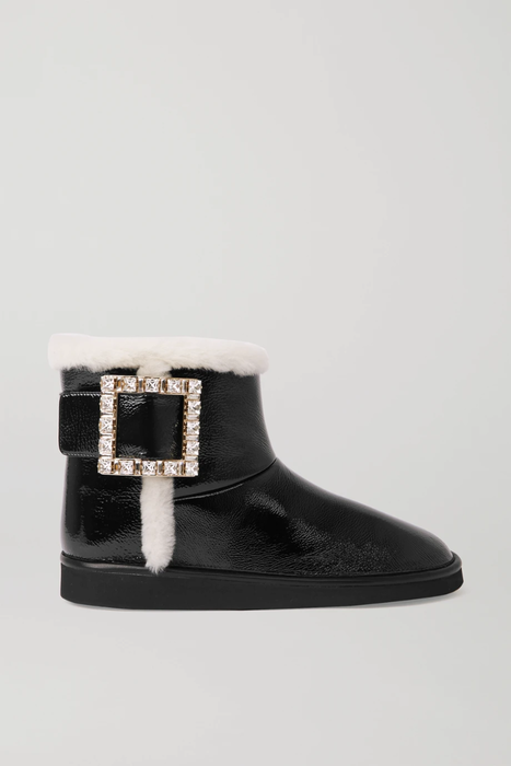 유럽직배송 로저비비에 앵클부츠 ROGER VIVIER Viv Snow crystal-embellished shearling-trimmed patent-leather ankle boots 8008779906171817