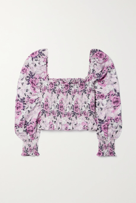 유럽직배송 러브샤크팬시 셔츠 LOVESHACKFANCY Russel cropped shirred floral-print cotton and silk-blend satin shirt 25185454455568758