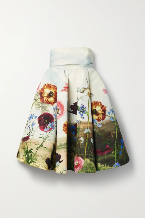 유럽직배송 오스카르데라렌타 미니원피스 OSCAR DE LA RENTA Strapless pleated floral-print taffeta mini dress 25185454455899846