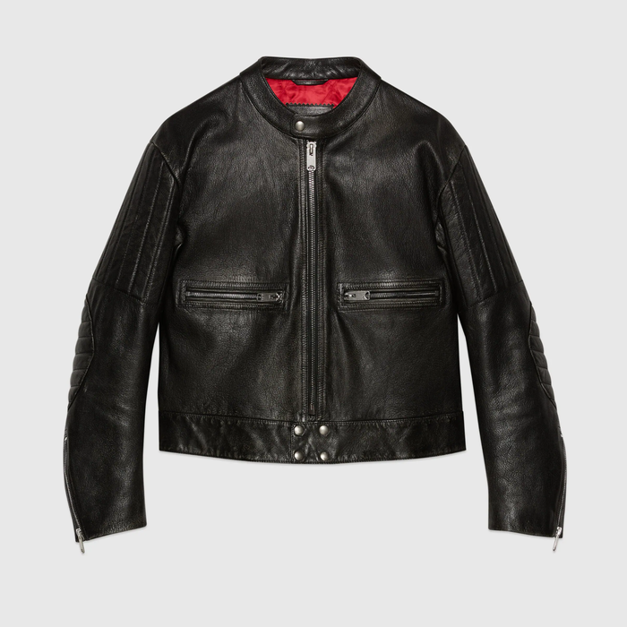 유럽직배송 구찌 GUCCI Gucci Leather biker jacket with &#039;You Got Good Taste&#039; print 665521XNAO11152