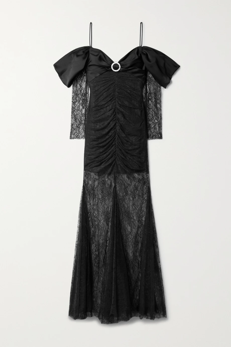 유럽직배송 RASARIO Cold-shoulder crystal-embellished lace and satin gown 25185454456026195