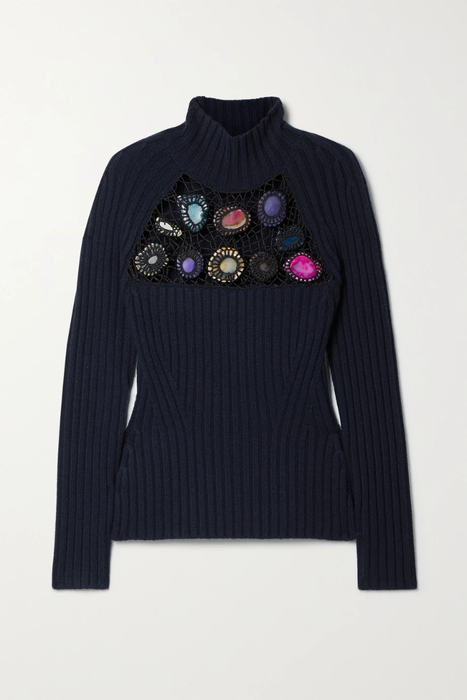 유럽직배송 가브리엘허스트 스웨터 GABRIELA HEARST Joven embellished cutout ribbed cashmere turtleneck sweater 25185454456068201