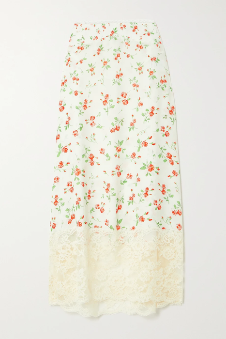 유럽직배송 파코라반 PACO RABANNE Lace-paneled floral-print crepe de chine midi skirt 11452292646926905