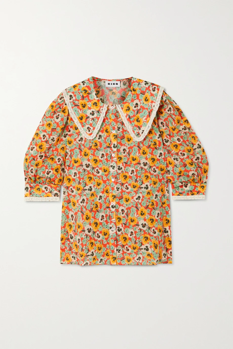 유럽직배송 릭소 블라우스 RIXO Dallas crocheted lace-trimmed floral-print cotton blouse 27086482323935808