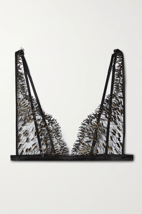 유럽직배송 COCO DE MER Felino satin-trimmed metallic embroidered tulle soft-cup triangle bra 27086482323912628