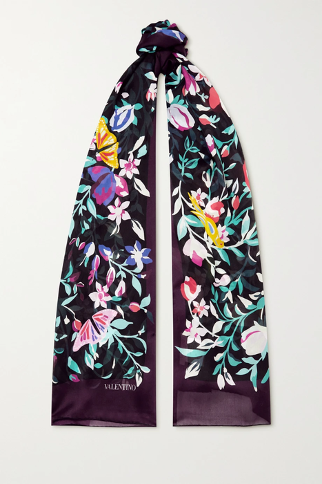 유럽직배송 발렌티노 스카프 VALENTINO Valentino Garavani floral-print silk-chiffon scarf 25185454455768431