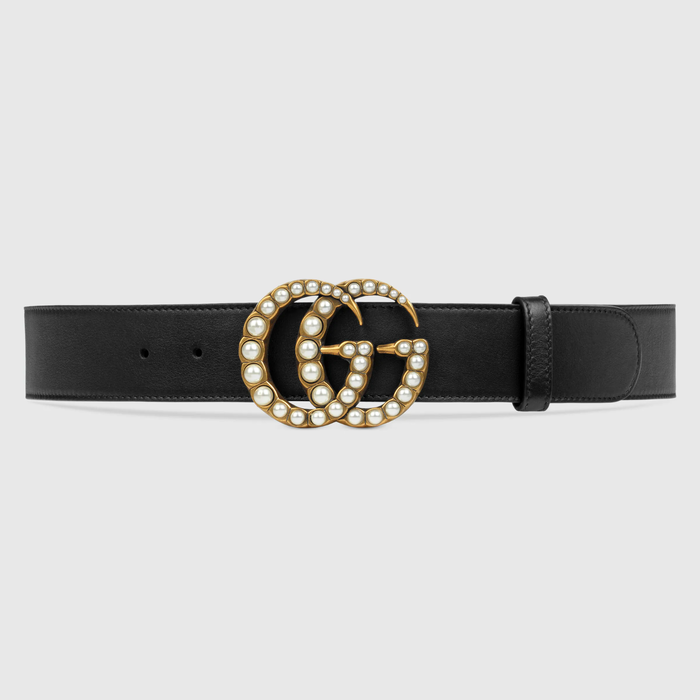 유럽직배송 구찌 GUCCI Gucci Leather belt with pearl Double G 453260DLX1T9094