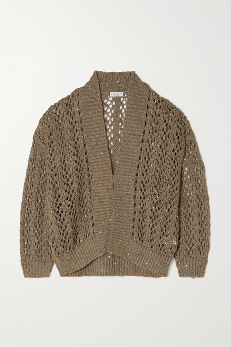 유럽직배송 브루넬로쿠치넬리 가디건 BRUNELLO CUCINELLI Sequin-embellished crochet-knit linen and silk cardigan 29419655932426068