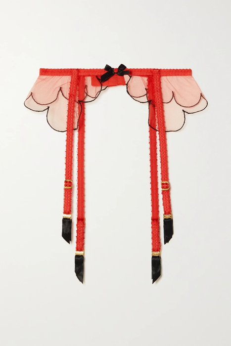 유럽직배송 아장프로보카퇴르 AGENT PROVOCATEUR Lorna bow-embellished embroidered tulle suspender belt 24665545640700829