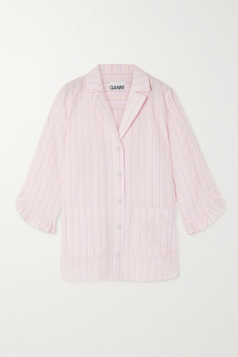유럽직배송 가니 GANNI Ruffled embroidered striped organic cotton-seersucker pajama shirt 24665545640531457
