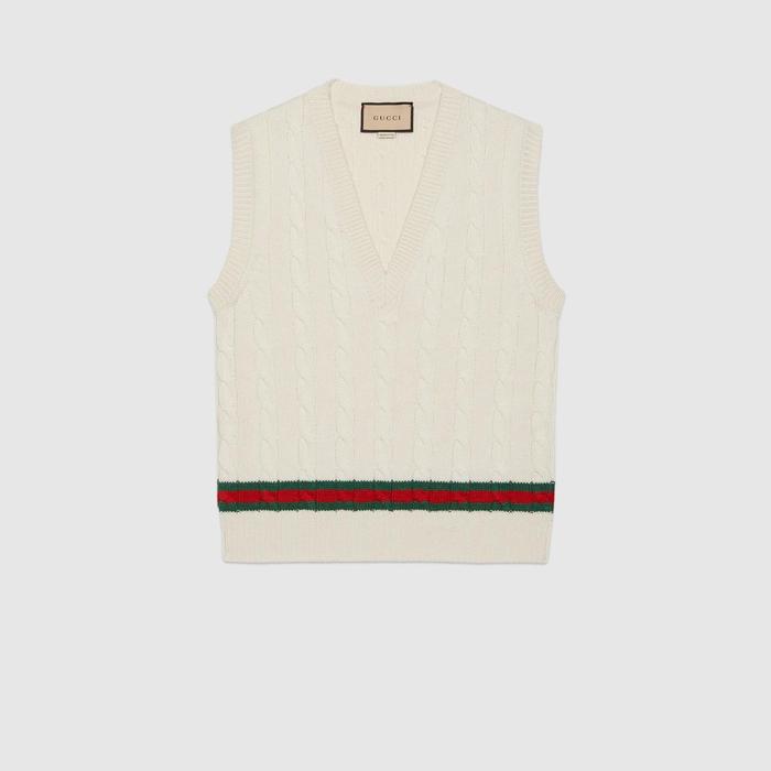 유럽직배송 구찌 GUCCI Gucci Cable knit vest with Web 681081XKB2N9275