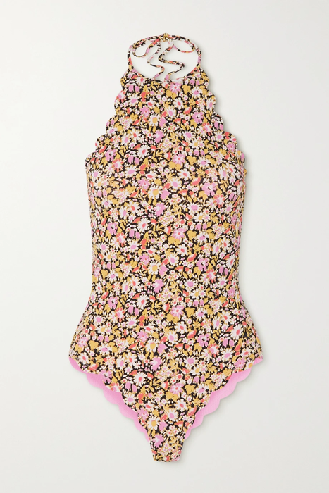 유럽직배송 MARYSIA Mott reversible scalloped floral-print stretch-crepe halterneck swimsuit 27086482324418649