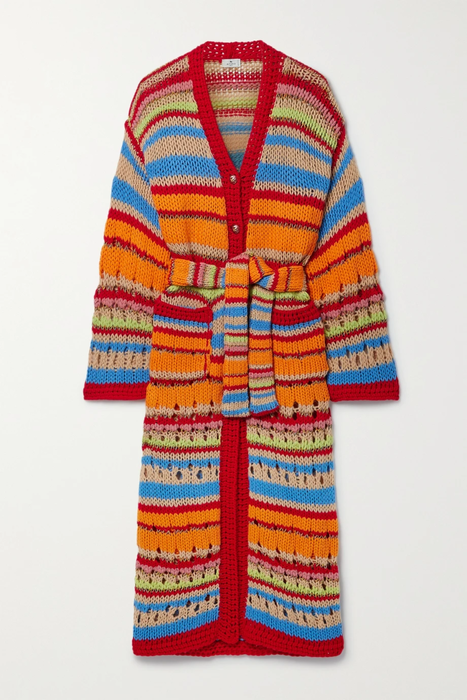 유럽직배송 에트로 가디건 ETRO Belted striped  pointelle-knit wool-blend cardigan 25185454455900152