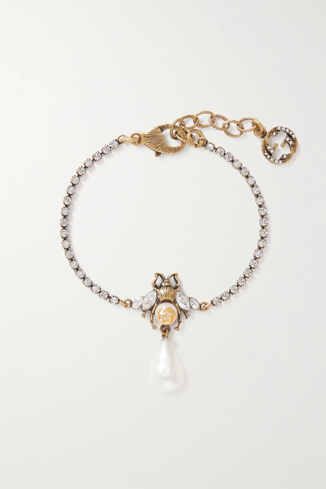 유럽직배송 구찌 GUCCI Gold-tone, crystal and faux pearl bracelet 30629810019799710
