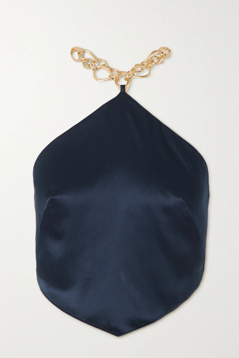 유럽직배송 컬트가이아 CULT GAIA Olivine cropped chain-embellished silk halterneck top 25185454456180302