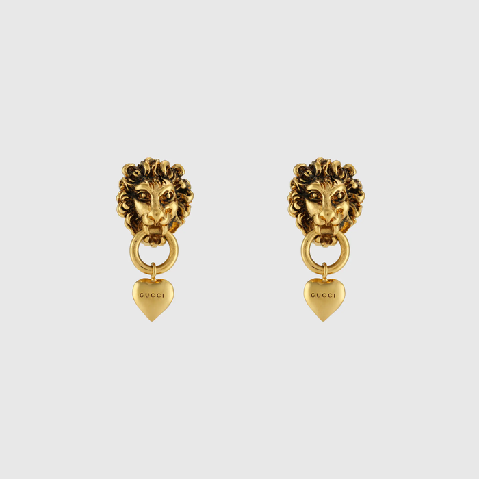 유럽직배송 구찌 GUCCI Gucci Lion head and heart earrings 645627I46000933