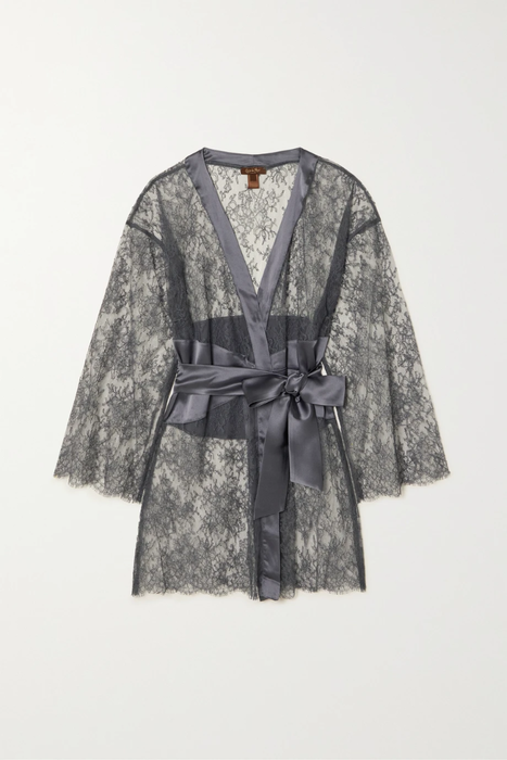 유럽직배송 COCO DE MER Arabela silk satin-trimmed Chantilly lace robe 27086482323912630