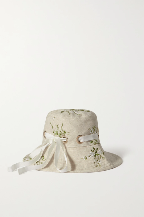 유럽직배송 에르뎀 ERDEM Grosgrain-trimmed embroidered linen-blend canvas bucket hat 25185454455764369