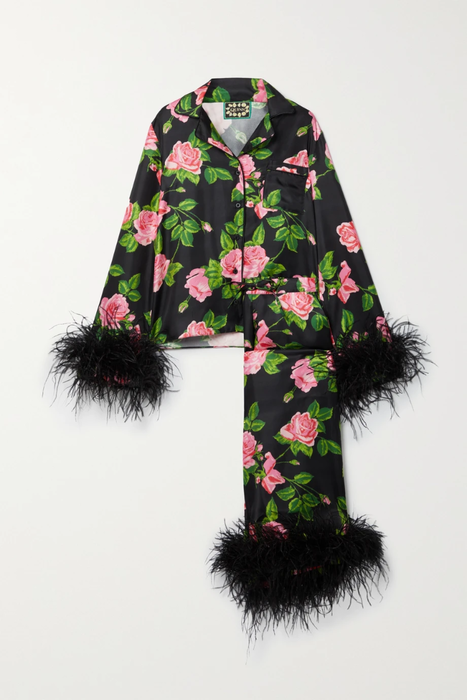 유럽직배송 리차드퀸 RICHARD QUINN Feather-trimmed floral-print silk-twill pajama set 36093695688921771