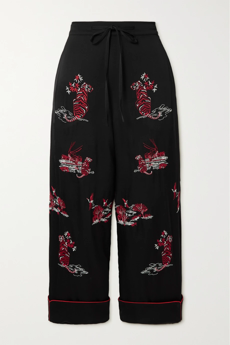 유럽직배송 셀프포트레이트 팬츠 SELF-PORTRAIT Cropped embroidered satin-crepe wide-leg pants 24772899113121621